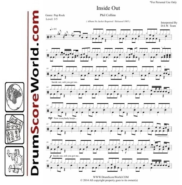 Phil Collins - Inside Out -  Drum Sheet